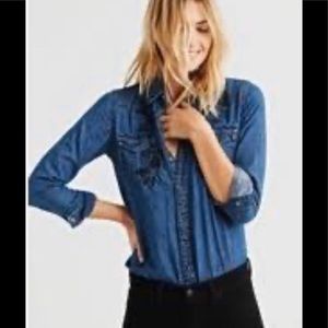 Lucky Brand western shirt with floral embroidery